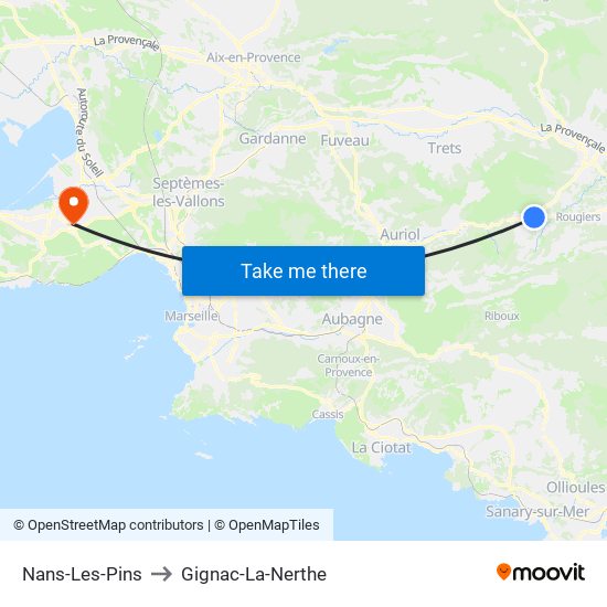 Nans-Les-Pins to Gignac-La-Nerthe map