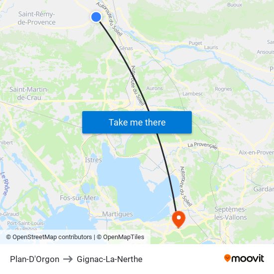 Plan-D'Orgon to Gignac-La-Nerthe map