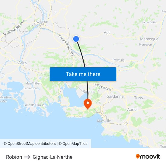 Robion to Gignac-La-Nerthe map