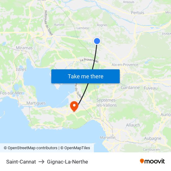 Saint-Cannat to Gignac-La-Nerthe map