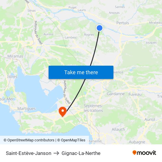Saint-Estève-Janson to Gignac-La-Nerthe map