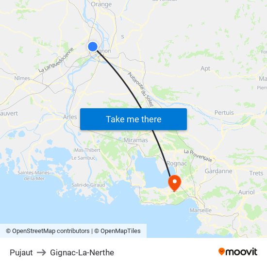 Pujaut to Gignac-La-Nerthe map