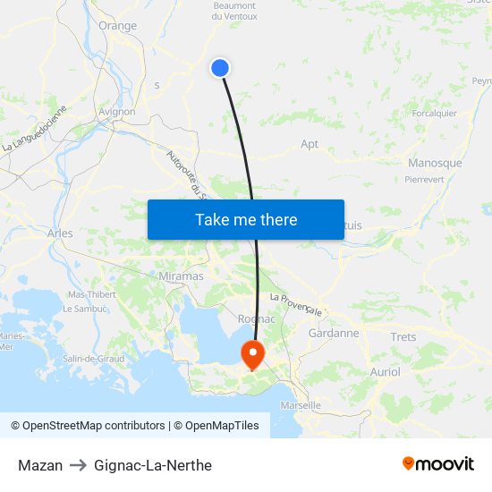 Mazan to Gignac-La-Nerthe map