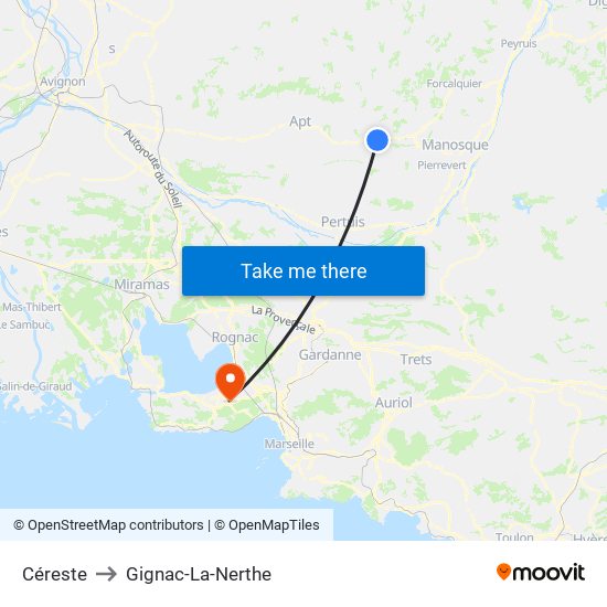 Céreste to Gignac-La-Nerthe map