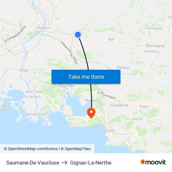 Saumane-De-Vaucluse to Gignac-La-Nerthe map