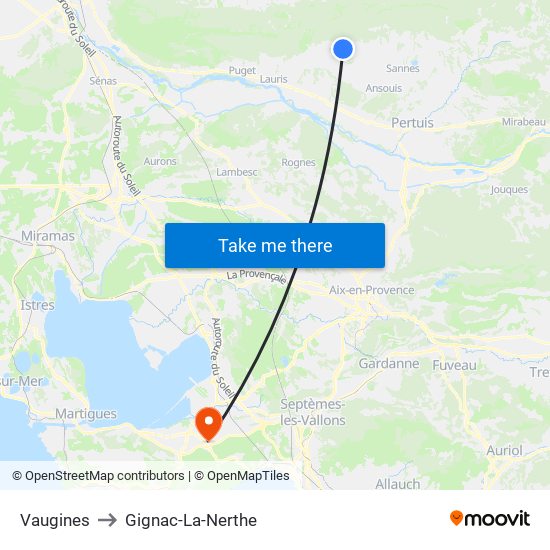 Vaugines to Gignac-La-Nerthe map