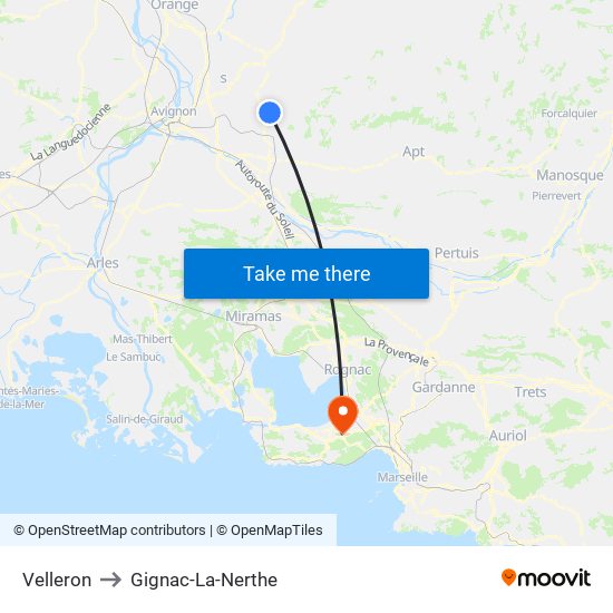 Velleron to Gignac-La-Nerthe map