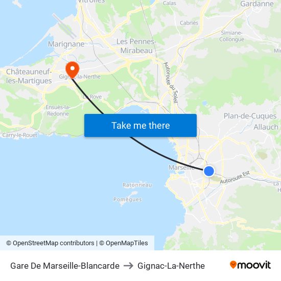 Gare De Marseille-Blancarde to Gignac-La-Nerthe map