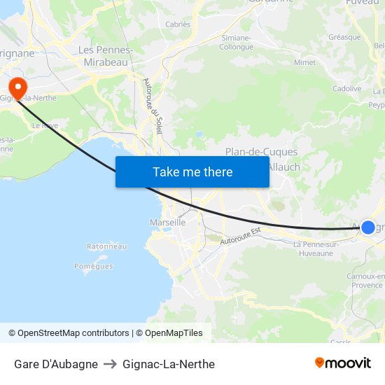 Gare D'Aubagne to Gignac-La-Nerthe map