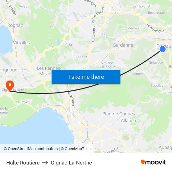 Halte Routière to Gignac-La-Nerthe map