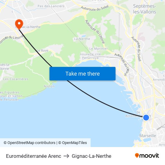 Euroméditerranée Arenc to Gignac-La-Nerthe map