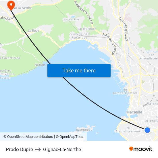 Prado Dupré to Gignac-La-Nerthe map