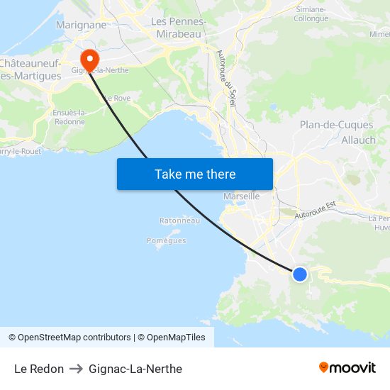 Le Redon to Gignac-La-Nerthe map