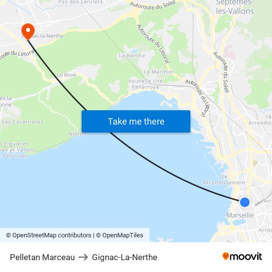 Pelletan Marceau to Gignac-La-Nerthe map