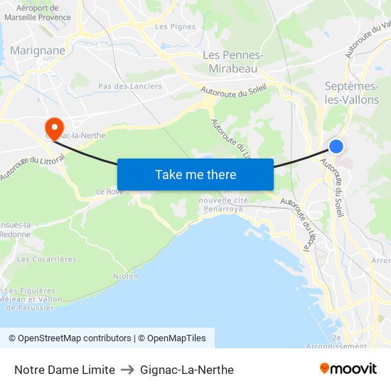 Notre Dame Limite to Gignac-La-Nerthe map