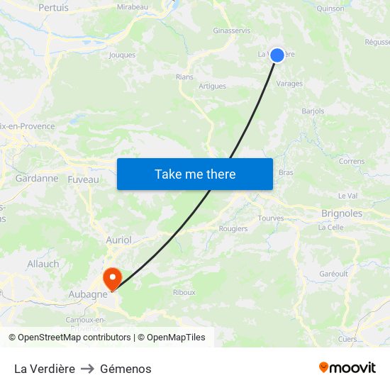 La Verdière to Gémenos map