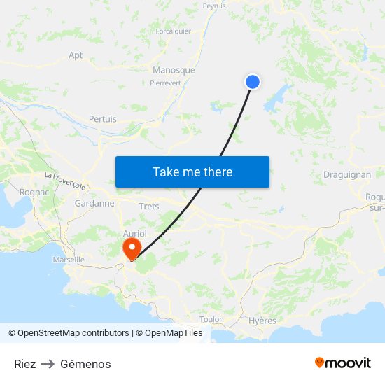Riez to Gémenos map