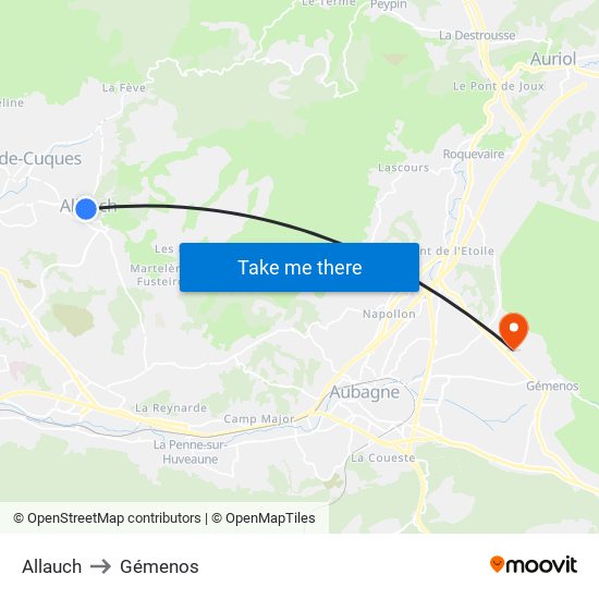 Allauch to Gémenos map