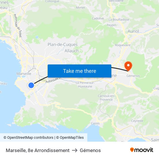 Marseille, 8e Arrondissement to Gémenos map