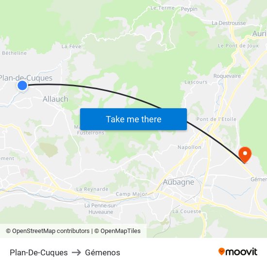 Plan-De-Cuques to Gémenos map