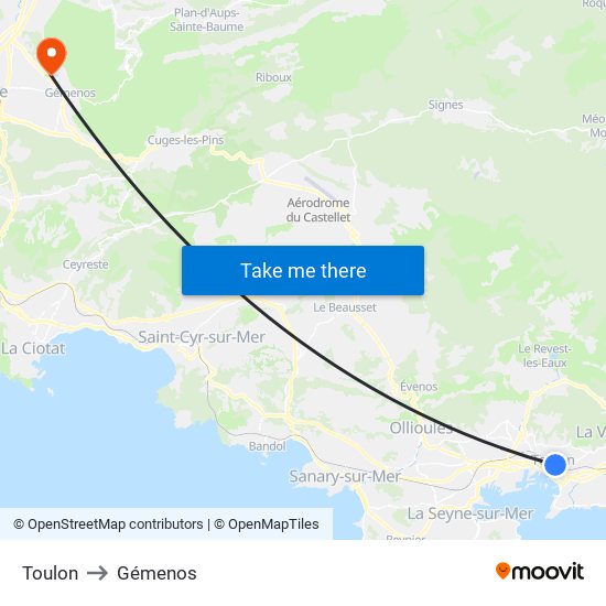 Toulon to Gémenos map