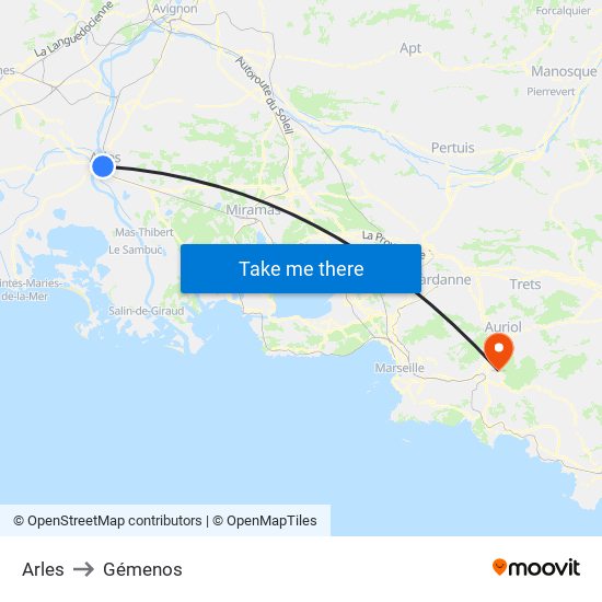 Arles to Gémenos map