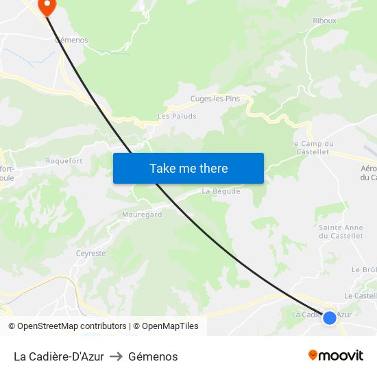 La Cadière-D'Azur to Gémenos map