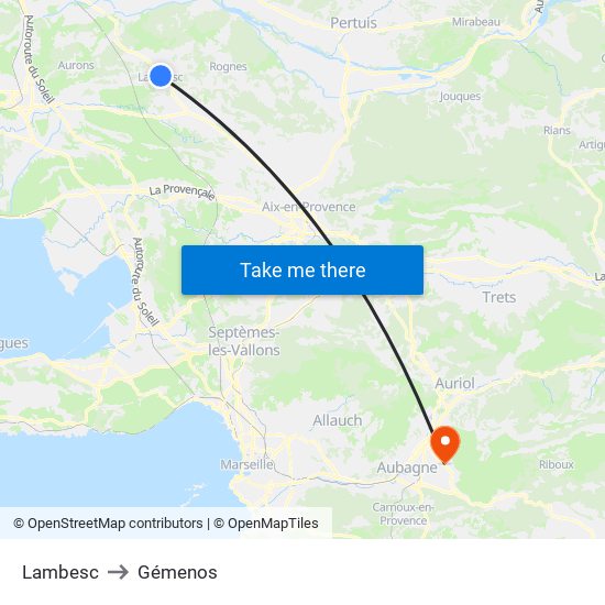 Lambesc to Gémenos map