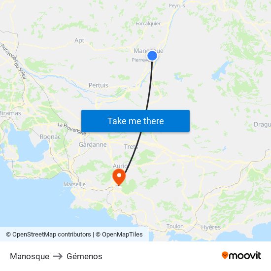 Manosque to Gémenos map
