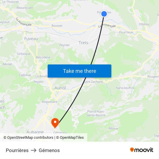 Pourrières to Gémenos map