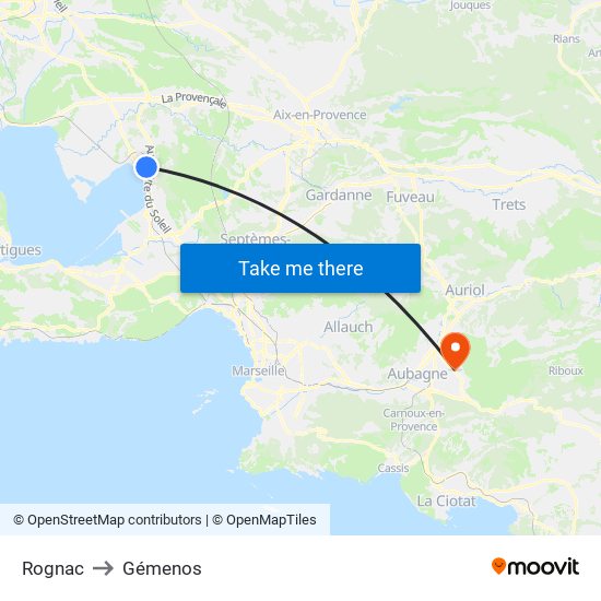 Rognac to Gémenos map