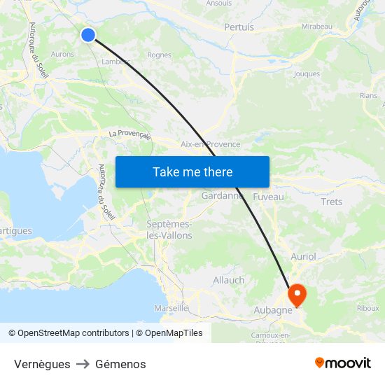 Vernègues to Gémenos map