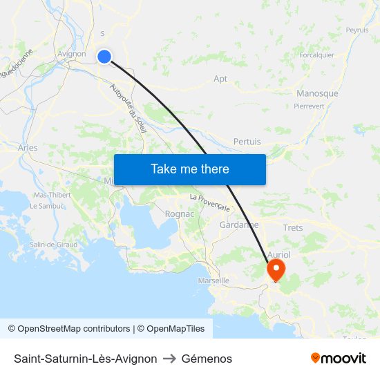 Saint-Saturnin-Lès-Avignon to Gémenos map