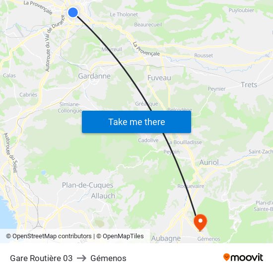 Gare Routière 03 to Gémenos map