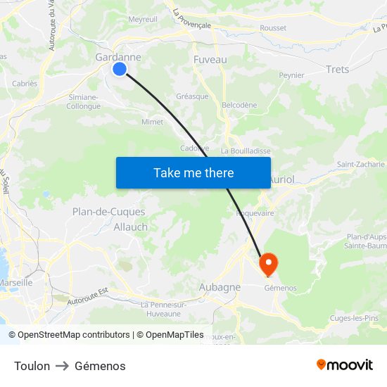 Toulon to Gémenos map