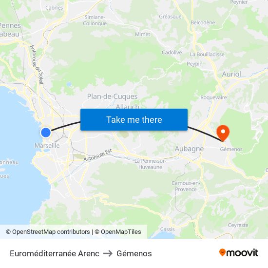 Euroméditerranée Arenc to Gémenos map