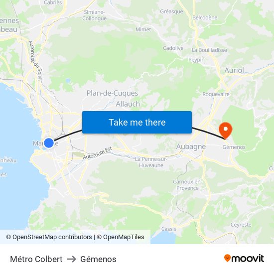 Métro Colbert to Gémenos map