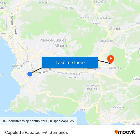 Capelette Rabatau to Gémenos map