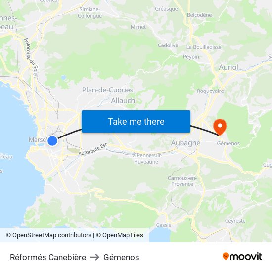 Réformés Canebière to Gémenos map