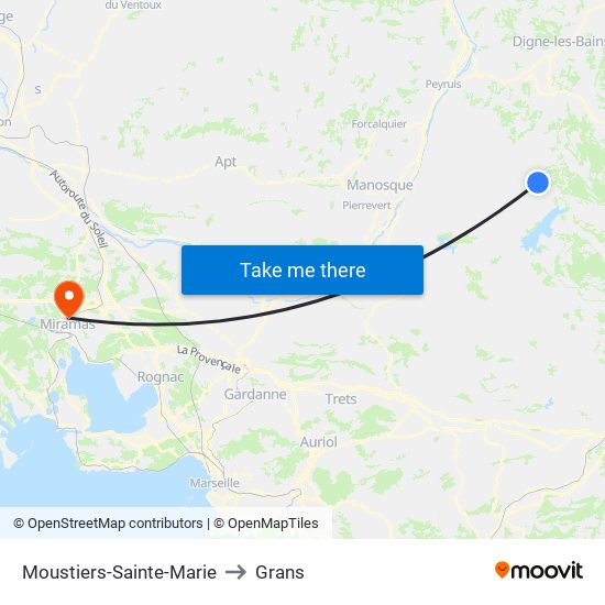 Moustiers-Sainte-Marie to Grans map