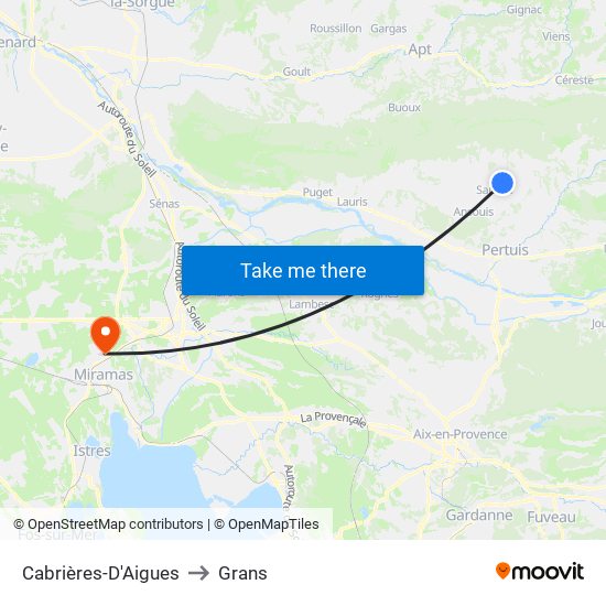 Cabrières-D'Aigues to Grans map