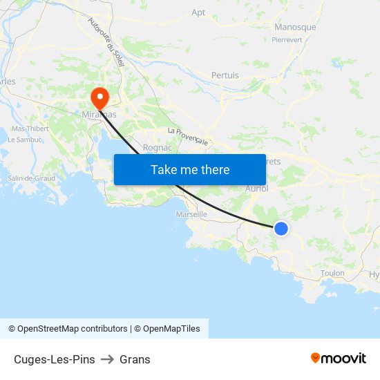Cuges-Les-Pins to Grans map