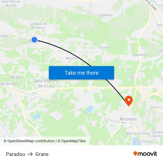 Paradou to Grans map