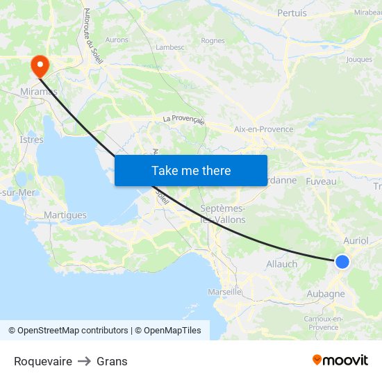 Roquevaire to Grans map