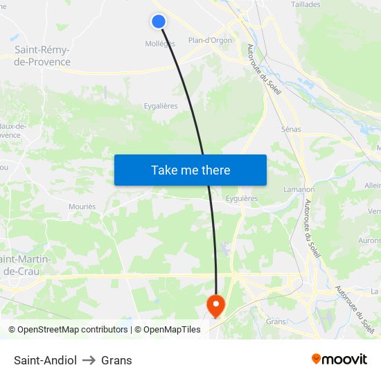 Saint-Andiol to Grans map