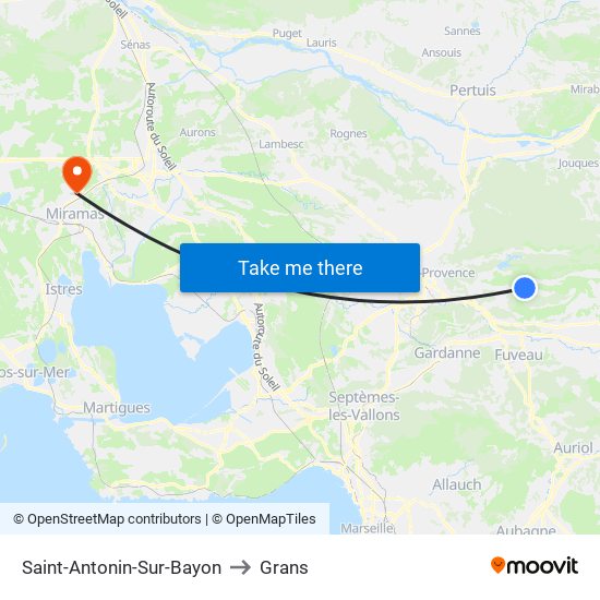 Saint-Antonin-Sur-Bayon to Grans map