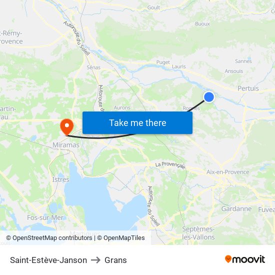 Saint-Estève-Janson to Grans map