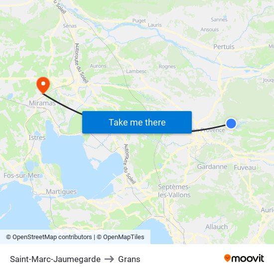 Saint-Marc-Jaumegarde to Grans map