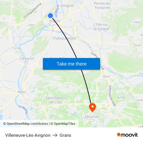 Villeneuve-Lès-Avignon to Grans map