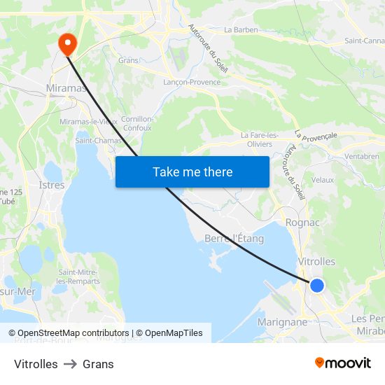 Vitrolles to Grans map